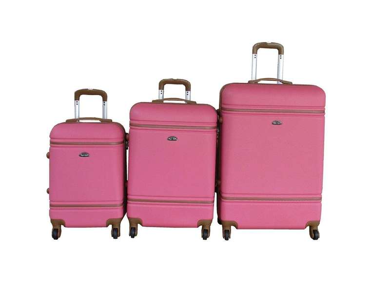 SMTE 3-Piece Travel Luggage Suitcase Bag Set - Stylish - Hot Pink with keychain