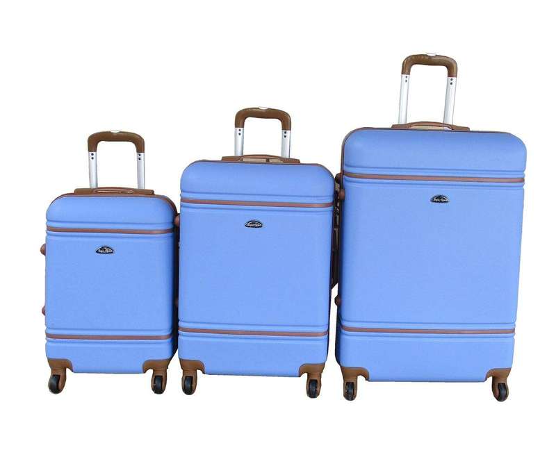 SMTE 3-Piece Travel Luggage Suitcase Bag Set - Stylish - Light Blue with keychain