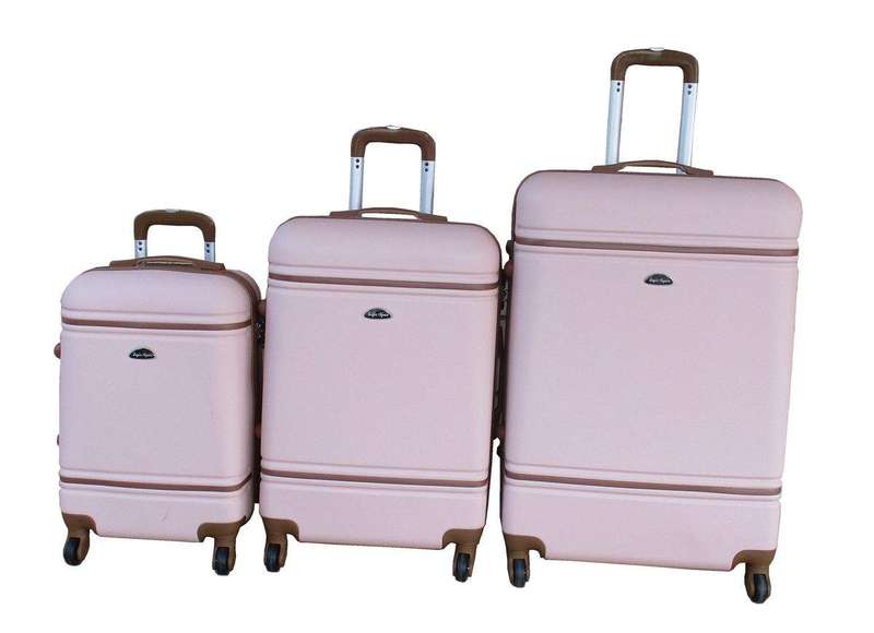 SMTE 3-Piece Travel Luggage Suitcase Bag Set - Stylish - Light Pink with keychain