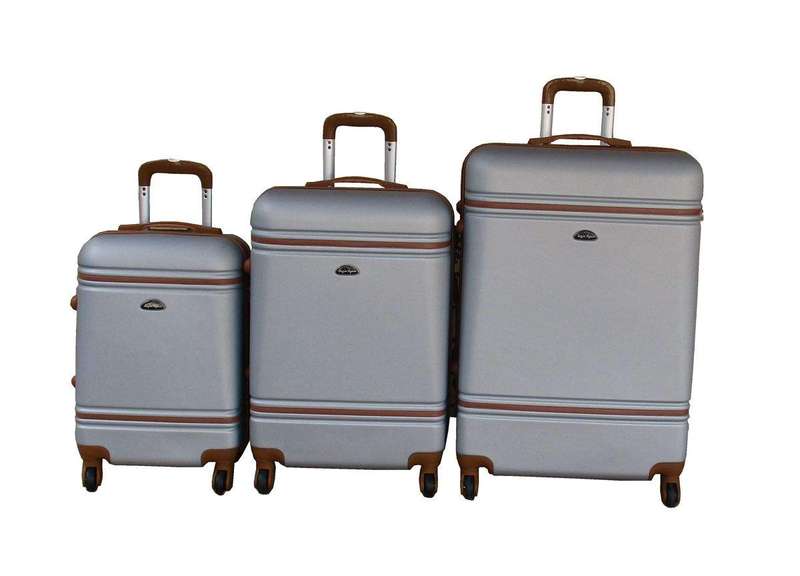 SMTE 3-Piece Travel Luggage Suitcase Bag Set - Stylish - Silver with keychain
