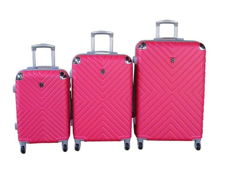 SMTE 3-Piece Travel 28-Inch Luggage Suitcase Bag Set - Stylish - Hot Pink with keychain