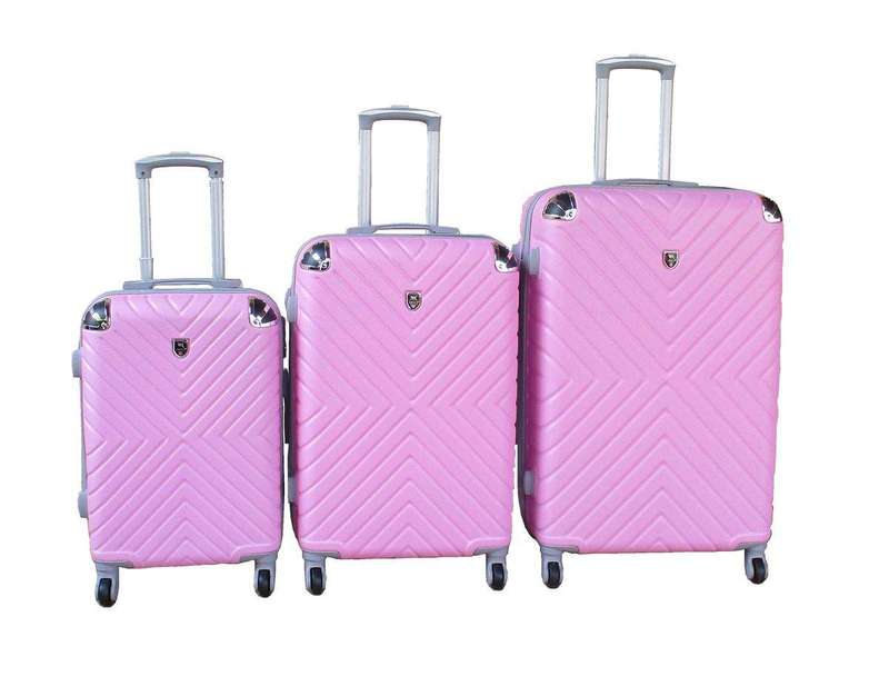 SMTE 3-Piece Travel 28-Inch Luggage Suitcase Bag Set - Stylish - Light Pink with keychain