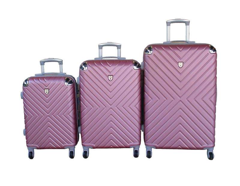 SMTE 3-Piece Travel 28-Inch Luggage Suitcase Bag Set - Stylish - Pink with keychain