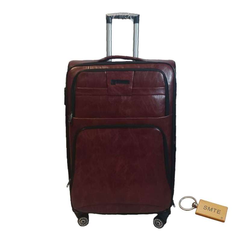 SMTE Premium Leather Suitcase Small 55cm with Smte Keyring - 1 Piece - Brown with keychain