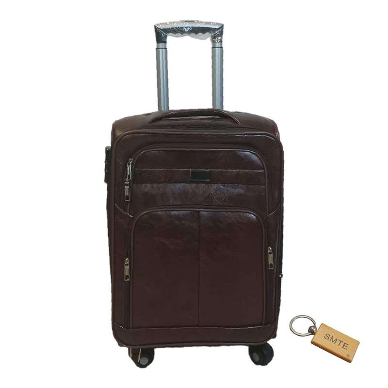 SMTE Premium Leather Suitcase Small 55cm with Smte Keyring - 1 Piece - Chocolate with keychain