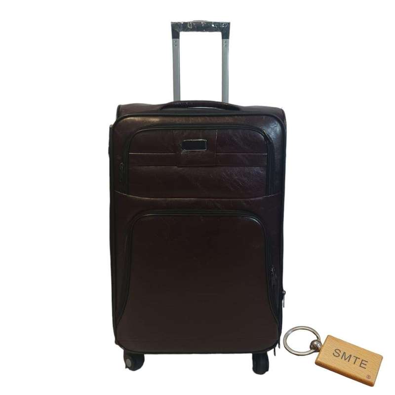 SMTE Premium Leather Suitcase Medium 65cm with Smte Keyring - 1 Piece - Dark Brown with keychain