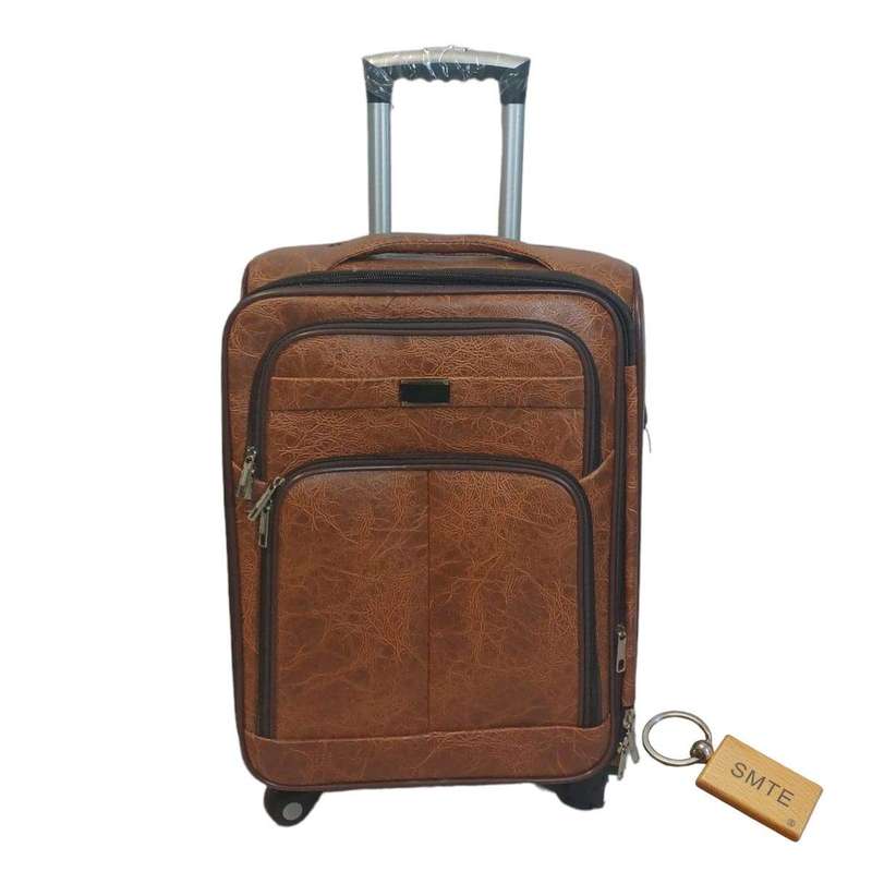 SMTE Premium Leather Suitcase Small 55cm with Smte Keyring - 1 Piece - Light Brown with keychain