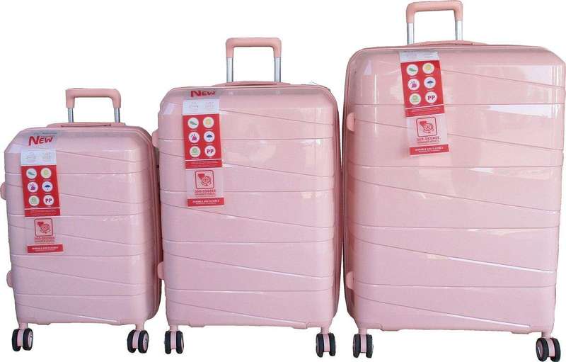 SMTE Unbreakable Travel Luggage 3 Piece Suitcases Spinner - Light Pink with keychain