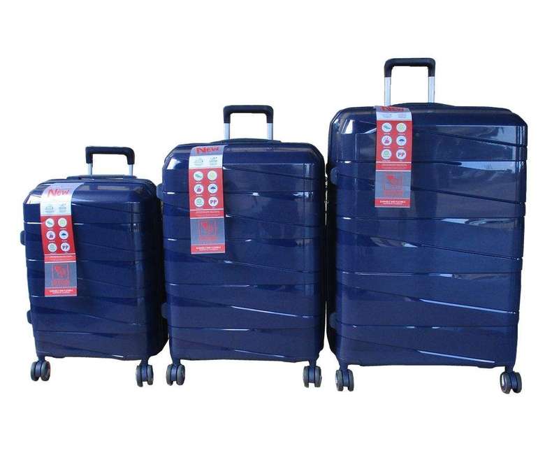 SMTE Unbreakable Travel Luggage 3 Piece Suitcases Spinner - Navy with keychain