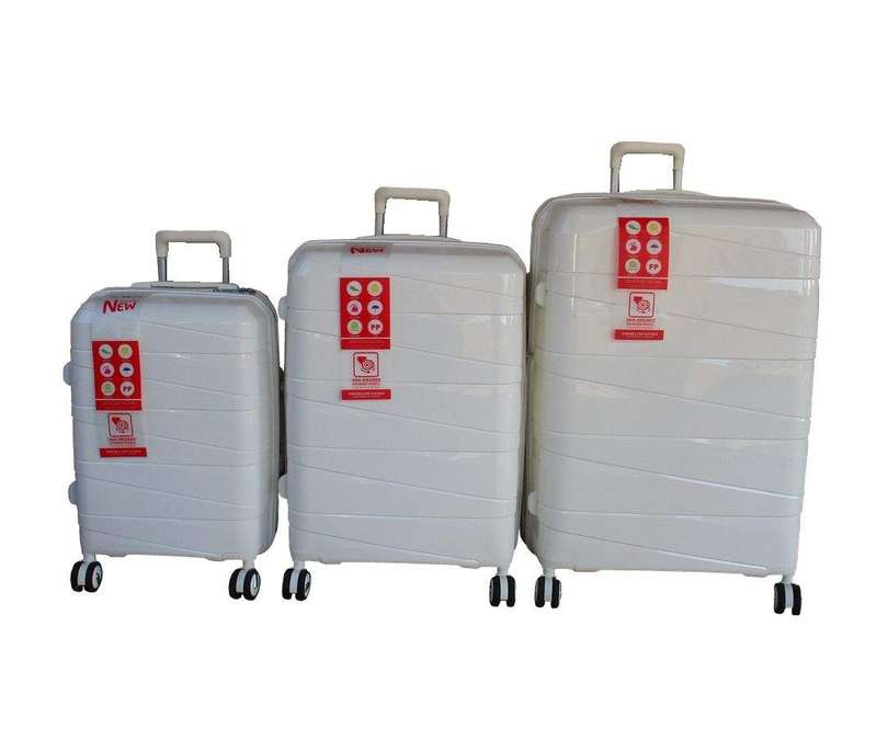 SMTE Unbreakable Travel Luggage 3 Piece Suitcases Spinner - White with keychain