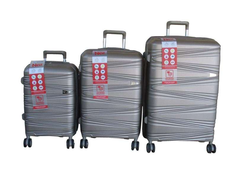SMTE Unbreakable Travel Luggage 3 Piece Suitcases Spinner - Brown with keychain