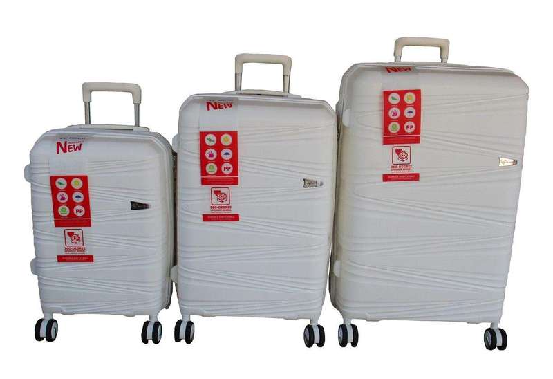 SMTE Unbreakable Travel Luggage 3 Piece Suitcases Spinner - Cream White with keychain