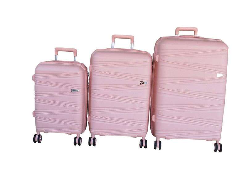 SMTE Unbreakable Travel Luggage 3 Piece Suitcases Spinner - Light Pink with keychain