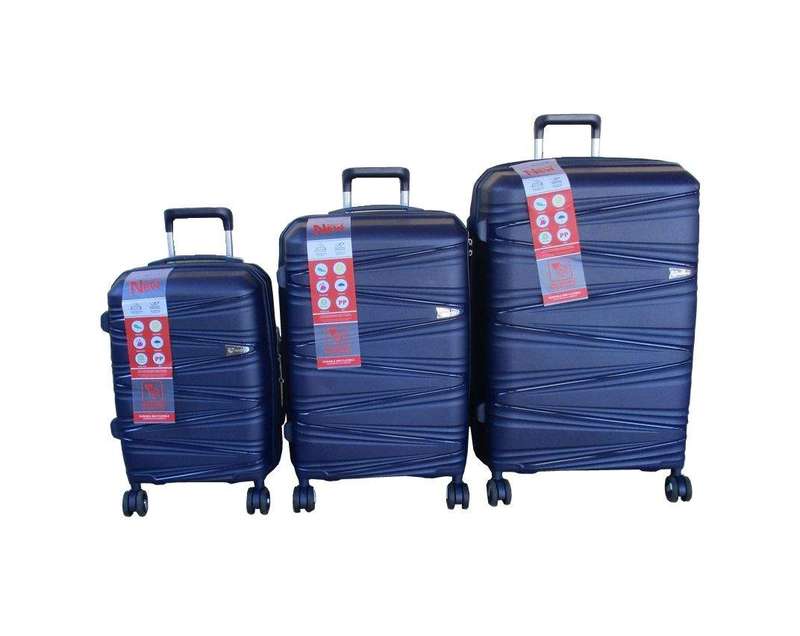 SMTE Unbreakable Travel Luggage 3 Piece Suitcases Spinner - Navy with keychain