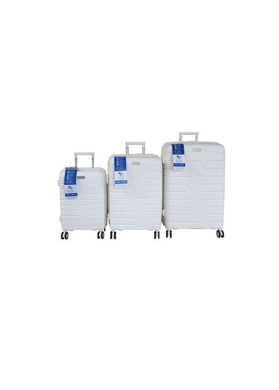SMTE Unbreakable Travel Luggage 3 Piece Suitcases Spinner - Cream White with keychain