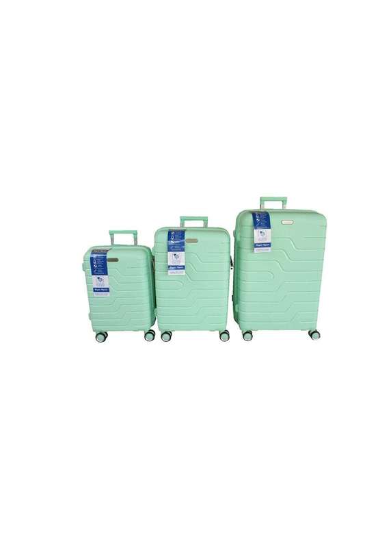 SMTE Unbreakable Travel Luggage 3 Piece Suitcases Spinner - Light Green with keychain
