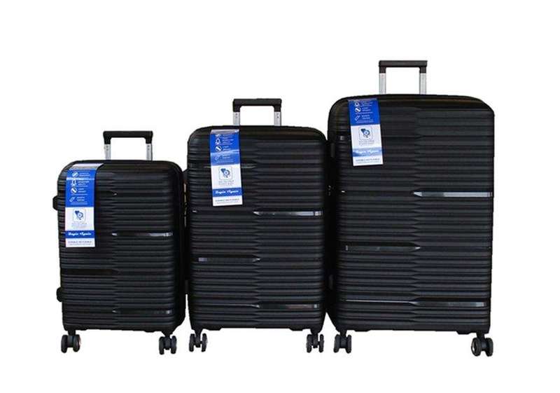 SMTE Unbreakable Travel Luggage 3 Piece Suitcases Spinner - Black with keychain