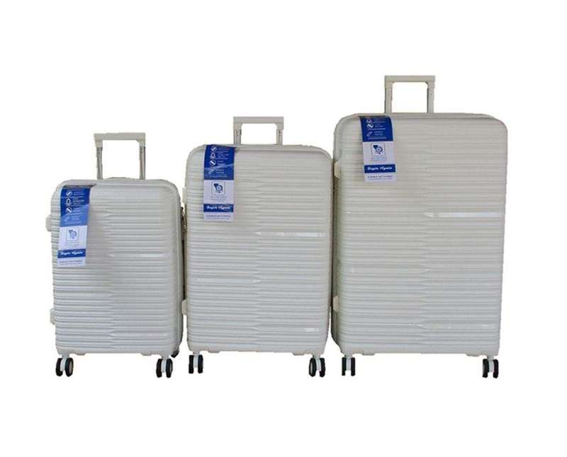 SMTE Unbreakable Travel Luggage 3 Piece Suitcases Spinner - Cream White with keychain