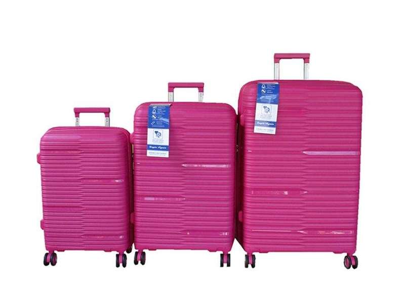 SMTE Unbreakable Travel Luggage 3 Piece Suitcases Spinner - Hot Pink with keychain