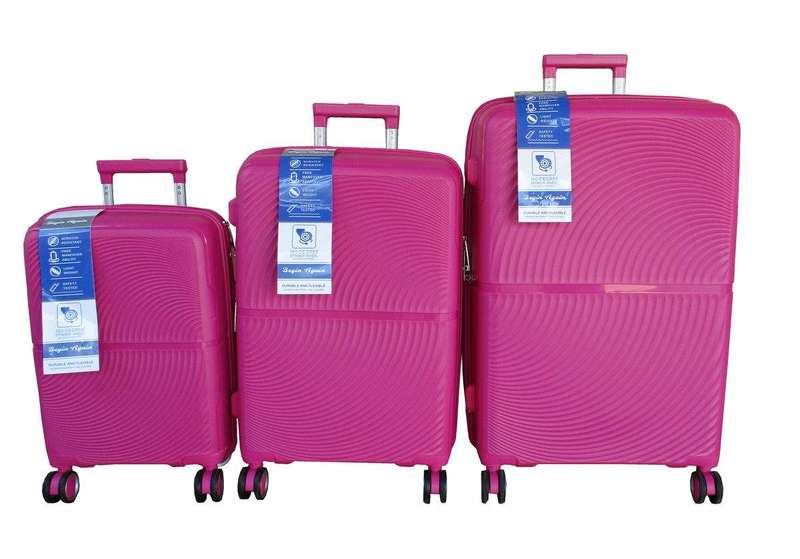 SMTE Unbreakable Travel Luggage 3 Piece Suitcases Spinner - Hot Pink with keychain