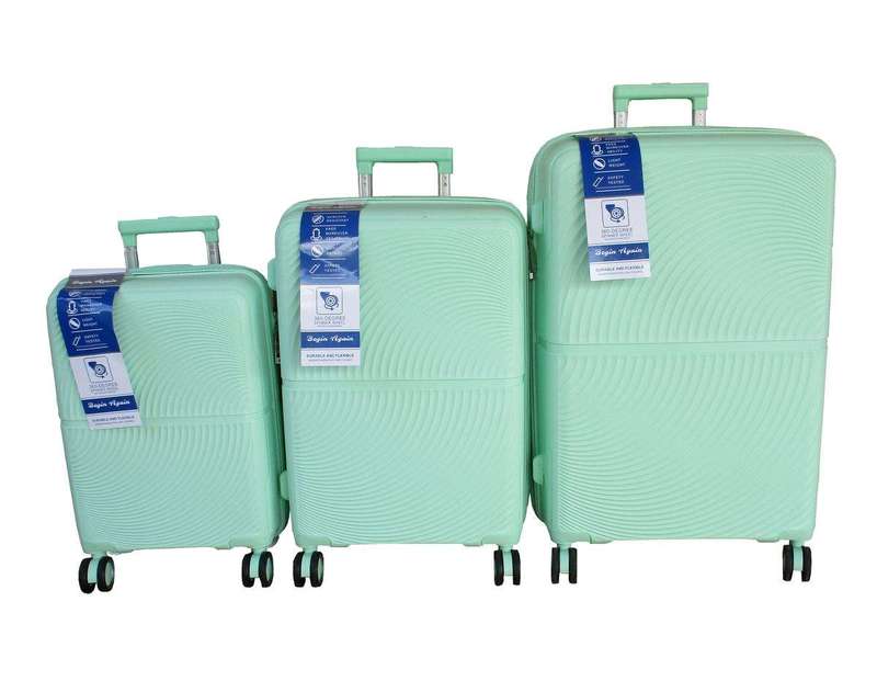 SMTE Unbreakable Travel Luggage 3 Piece Suitcases Spinner - Light Green with keychain