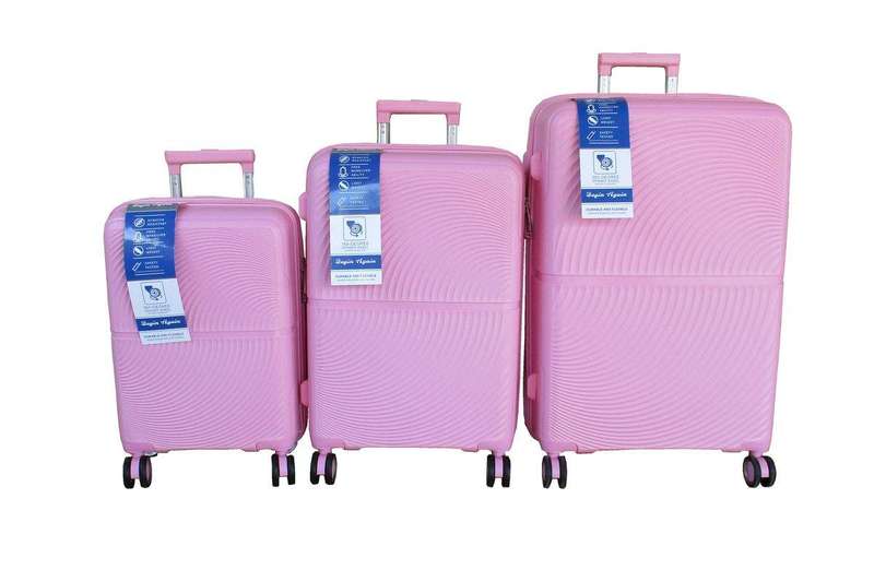SMTE Unbreakable Travel Luggage 3 Piece Suitcases Spinner - Light Pink with keychain