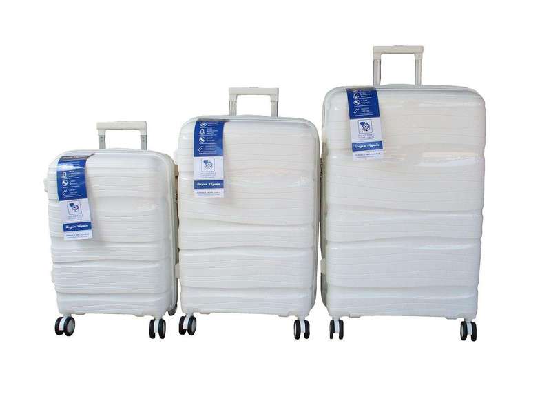 SMTE Unbreakable Travel Luggage 3 Piece Suitcases Spinner - Cream White with keychain