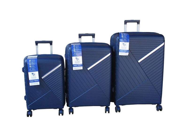SMTE Unbreakable Travel Luggage 3 Piece Suitcases Spinner - Navy Blue with keychain