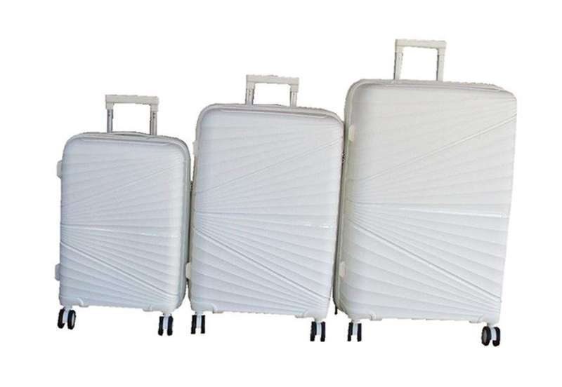 SMTE Unbreakable Travel Luggage 3 Piece Suitcases Spinner - Cream White with keychain