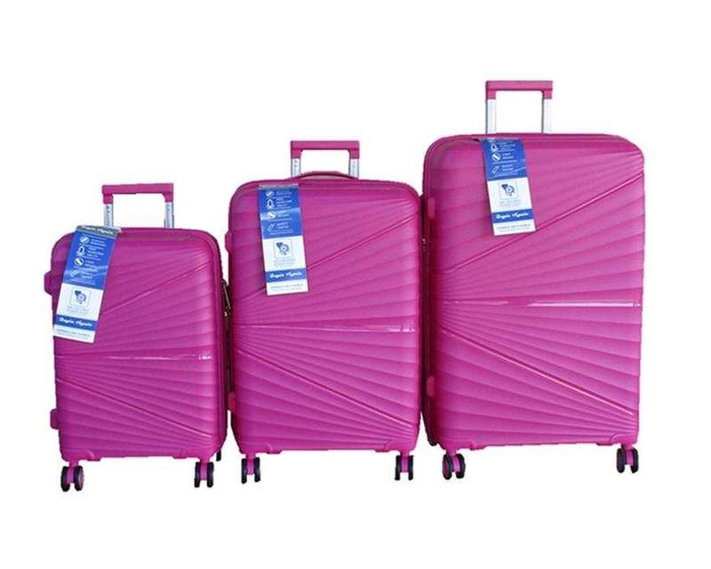 SMTE Unbreakable Travel Luggage 3 Piece Suitcases Spinner - Pink with keychain
