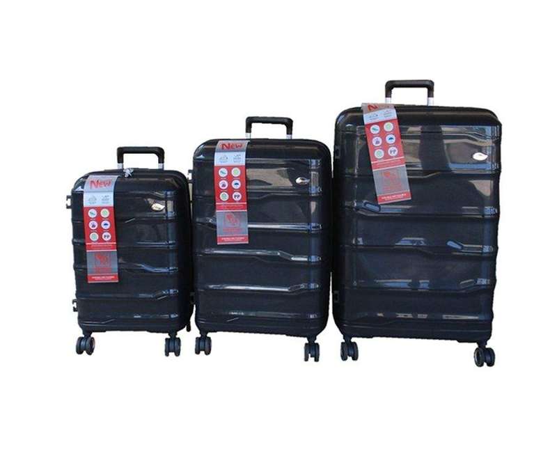 SMTE Unbreakable Travel Luggage 3 Piece Suitcases Spinner - Black with keychain
