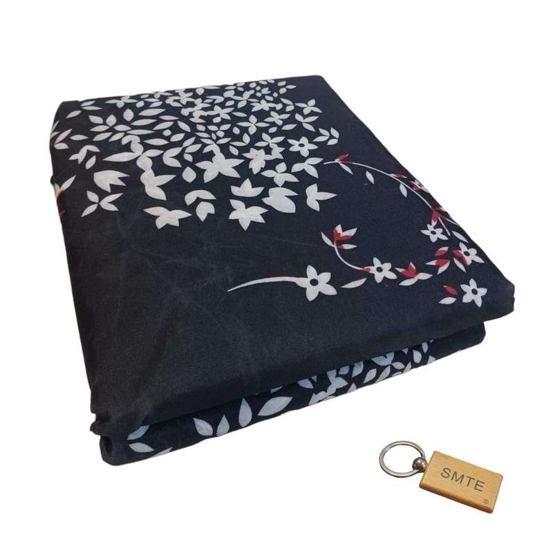 SMTE Luxurious Microfiber Bed Sheets: 150x189cm+Smte Keyring - Black Flower with keychain