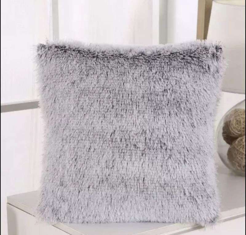 SMTE Fluffy Pillow Covers Set - Grey with keychain