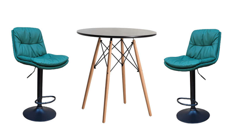 SMTE Soft Padded Perla Black Based Bar Stool and Table Set - Green with keychain
