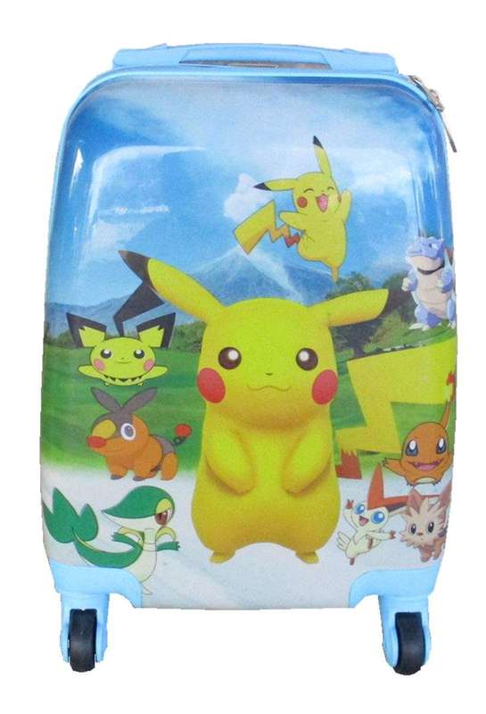 SMTE Kiddies Cartoon Hand Luggage Kids School Bag Suitcase for Children - Yellow Pokemon with key...