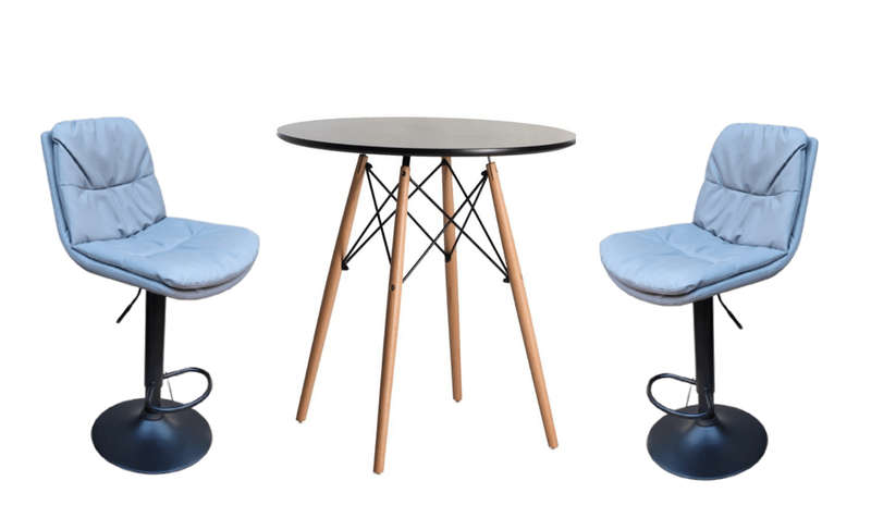 SMTE Soft Padded Perla Black Based Bar Stool and Table Set - Grey with keychain