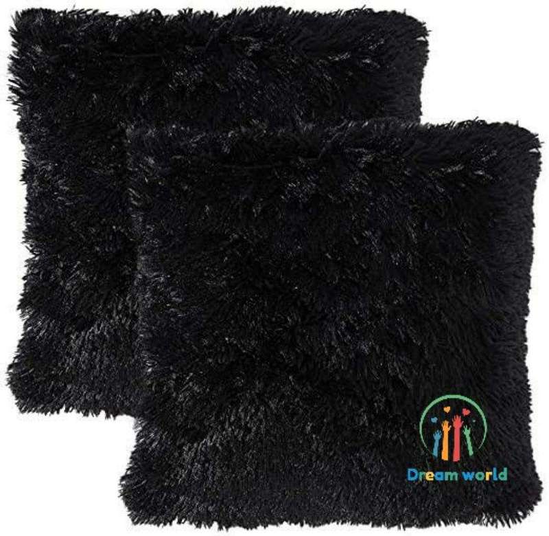 SMTE Soft Fluffy Pillow cover Set - Black with keychain