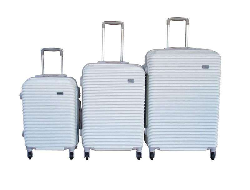 SMTE Mooistar - ABS Luggage Set - 3 Piece - White - Ribbed Design - TSA Locks with keychain