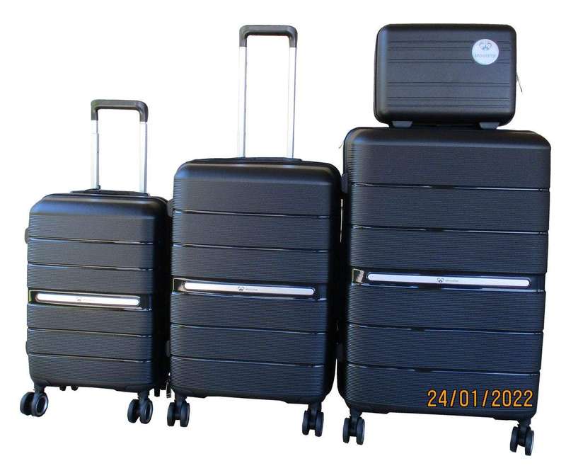 SMTE Unbreakable Travel Luggage 4 Piece Suitcases Spinner - Black with keychain