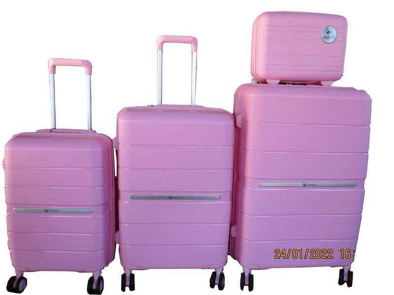 SMTE Unbreakable Travel Luggage 4 Piece Suitcases Spinner - Light Pink with keychain