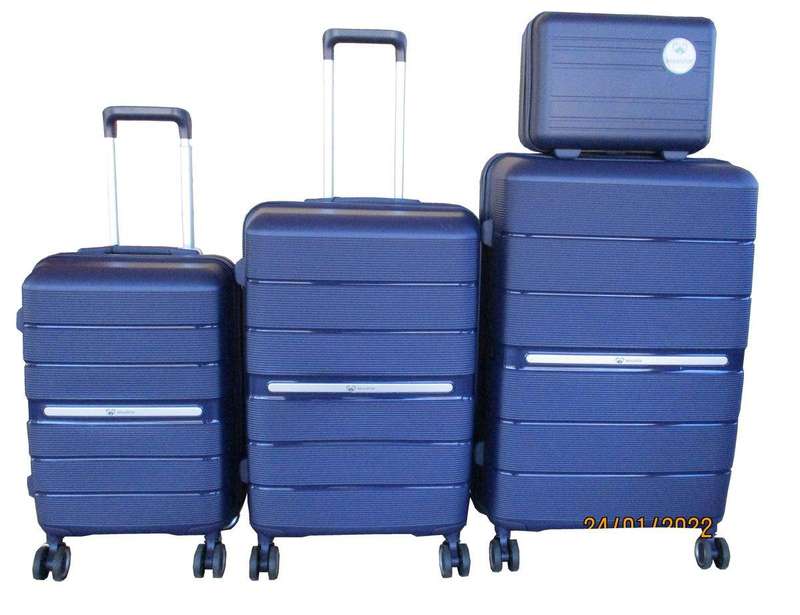 SMTE Unbreakable Travel Luggage 4 Piece Suitcases Spinner - Navy with keychain