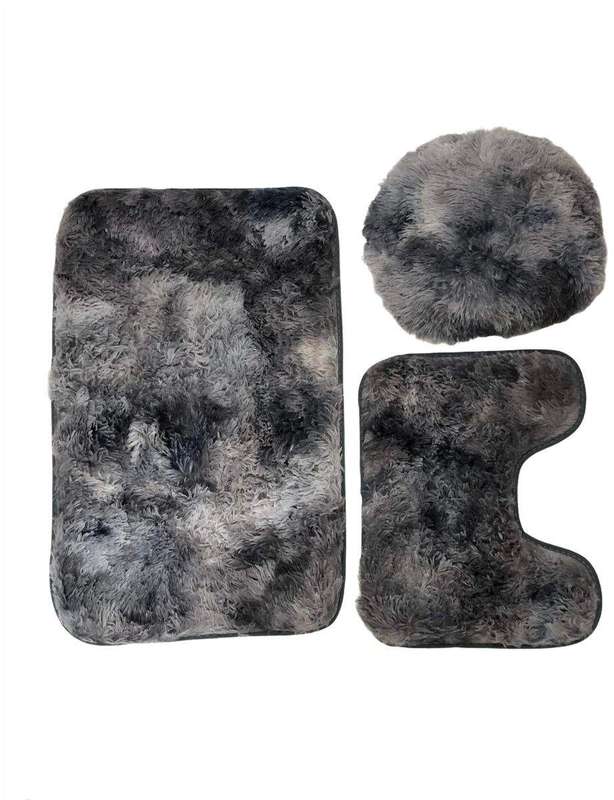 SMTE 3 Piece Fluffy Toilet Seat Cover & Bathroom Mats Set with keychain