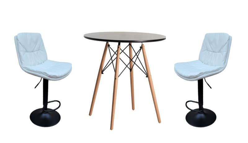 SMTE Soft Padded Perla Black Based Bar Stool and Table Set - White with keychain