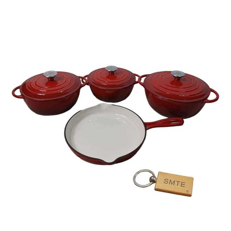 SMTE Premium 7-Piece Cast Iron Cookware Set+ Smte Keychain - Red