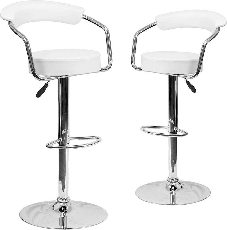 SMTE Adjustable Bar Stools with Armrest and Chrome Base - Set of 2 - White with keychain