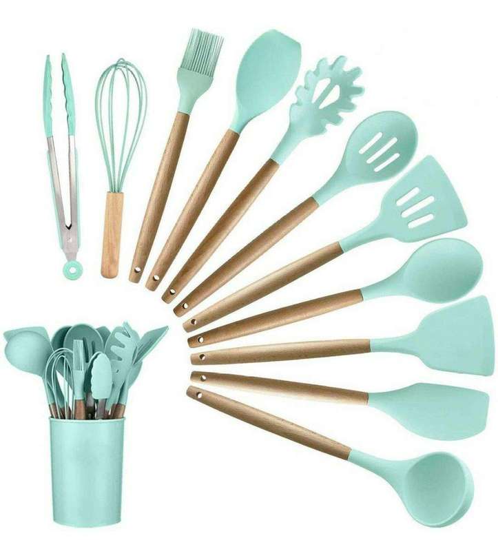 SMTE Silicone Kitchen Utensil Set - Light Green with keychain