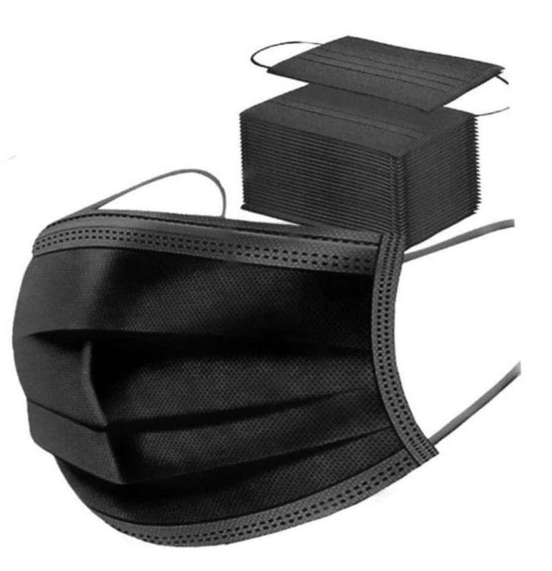 SMTE Pack of 150 Face Masks - Disposable Surgical Masks 3Ply - Black with keychain