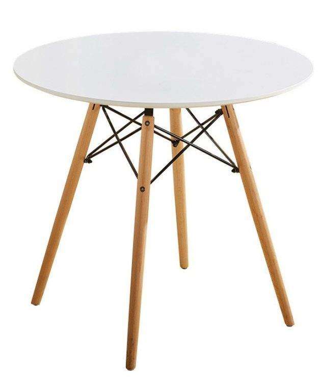 SMTE 80cm Round White top Wooden Leg Table with keychain