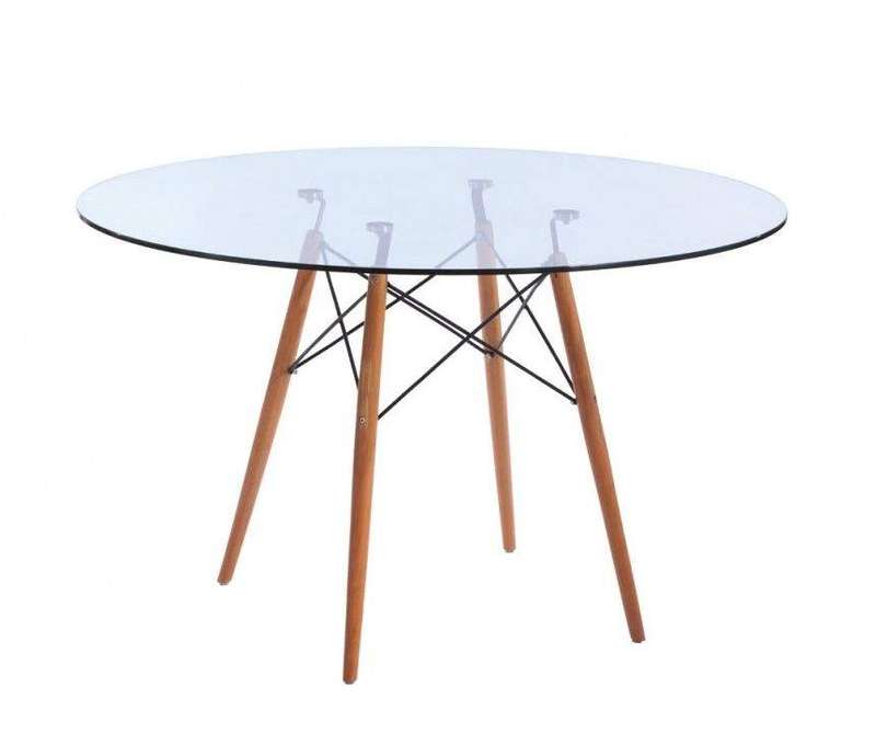 SMTE Glass Table with Wooden Legs with keychain