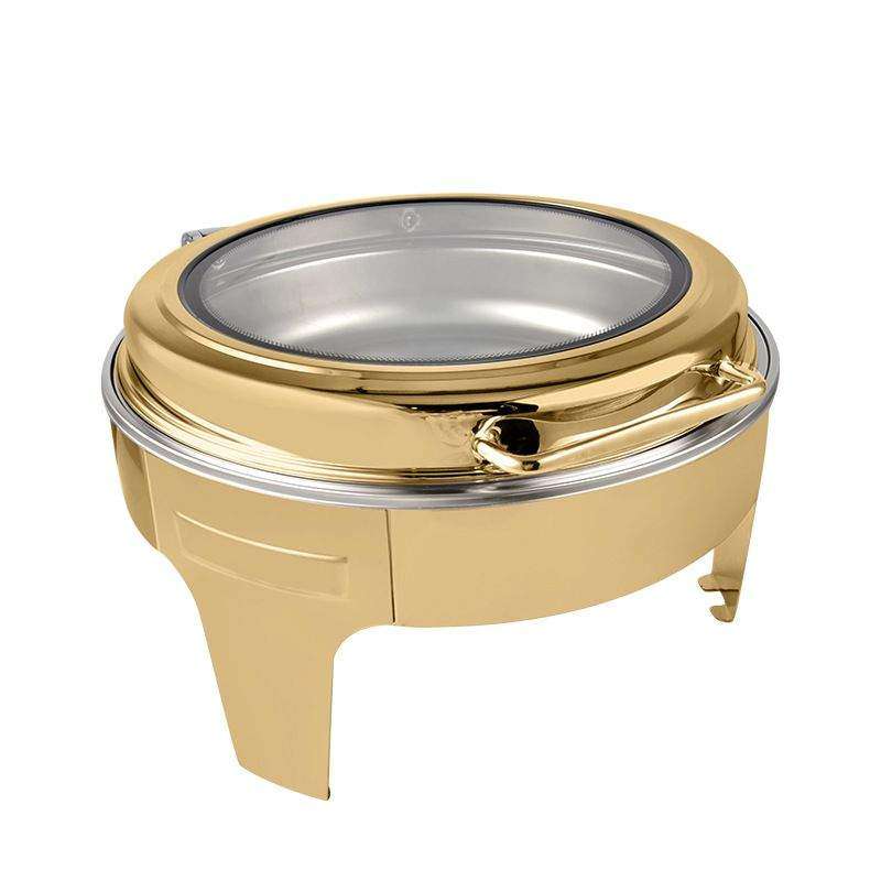 SMTE Flip Over Top Chafing Dish Round with Window - Gold - 6 Litre with keychain